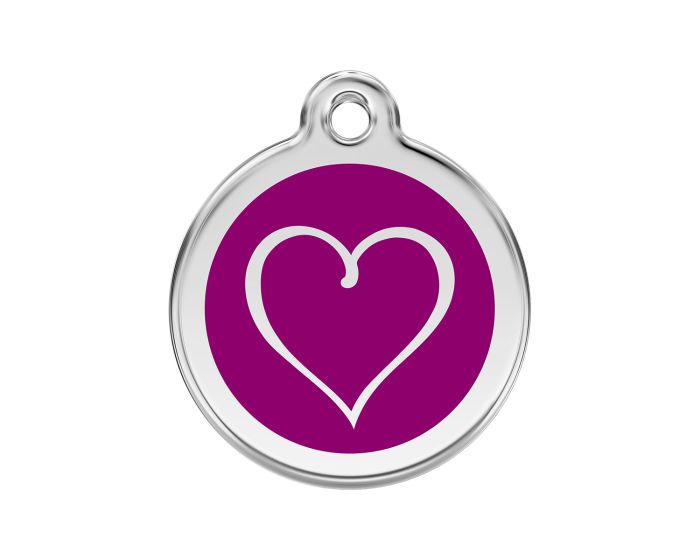 Médaille chien gravée coeur tribal violet