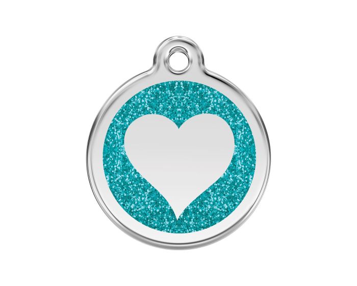 Médaille chien gravée coeur paillettes bleu turquoise