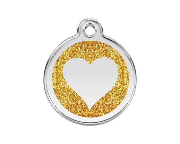 Médaille chien gravée coeur paillettes jaune