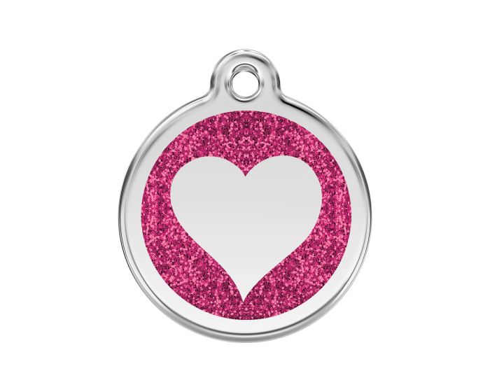 Médaille chien gravée coeur paillettes rose
